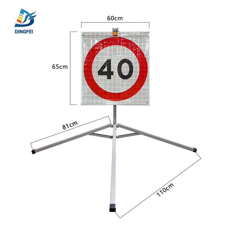 40KM Speed Limit Reflective Tripod Folding Warning Sign - 